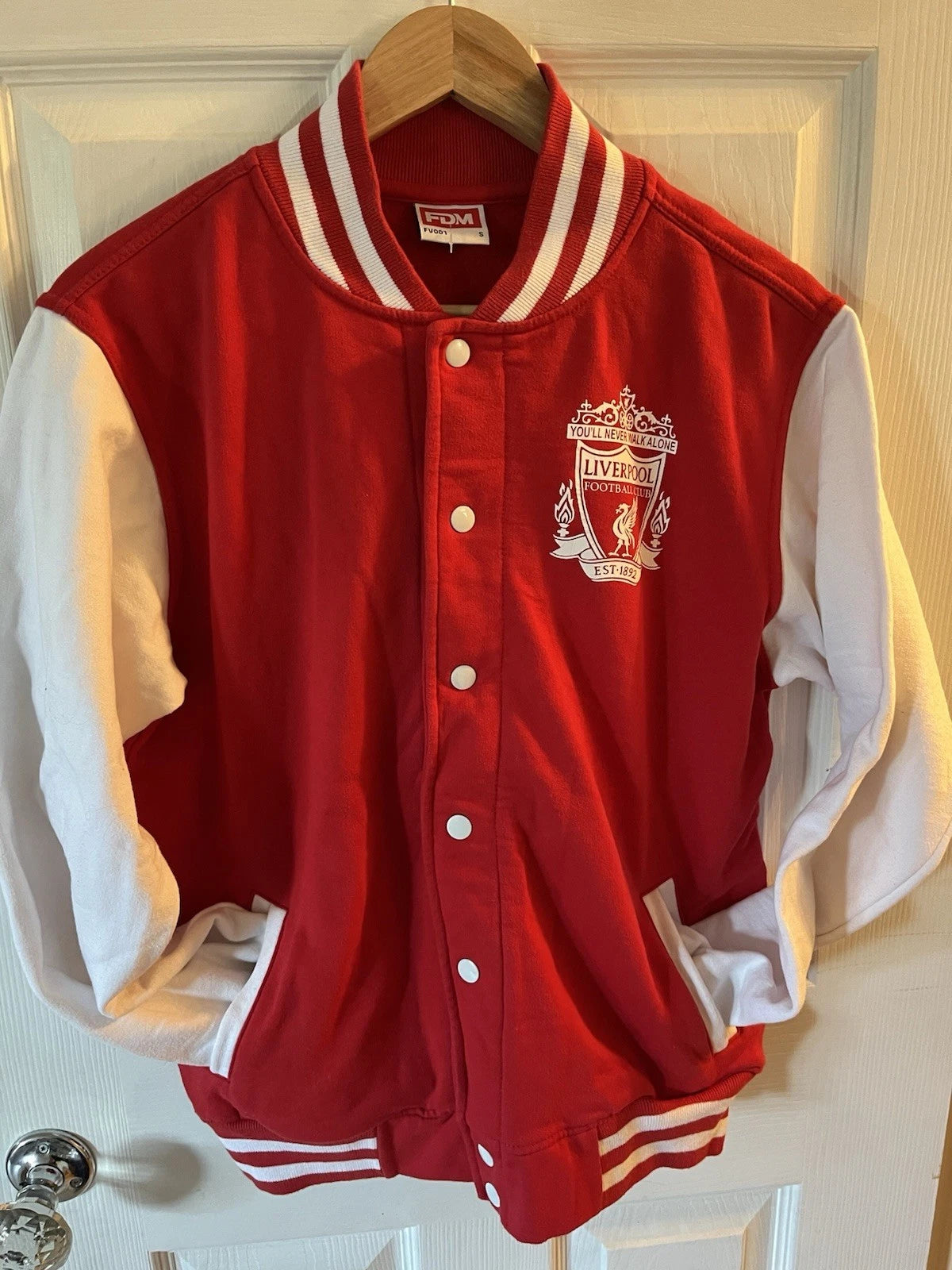 Liverpool Football Fan Embroidery Varsity Jacket Unofficial small red white