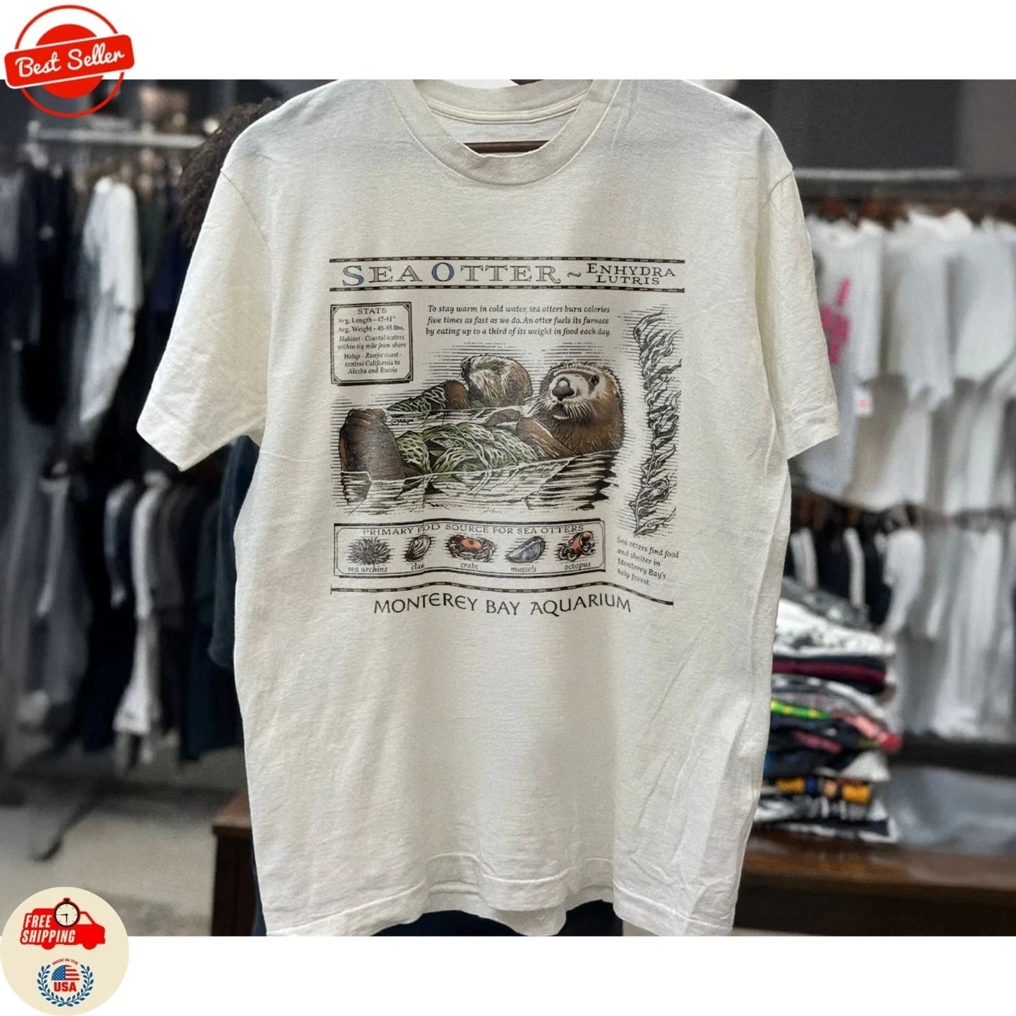 Vintage Sea Otters Monterey Bay Aquarium T Shirt