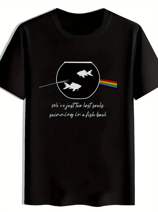 Black Vintage Rock Band Graphic T-Shirt | Men's Short Sleeve Round Neck Casual T