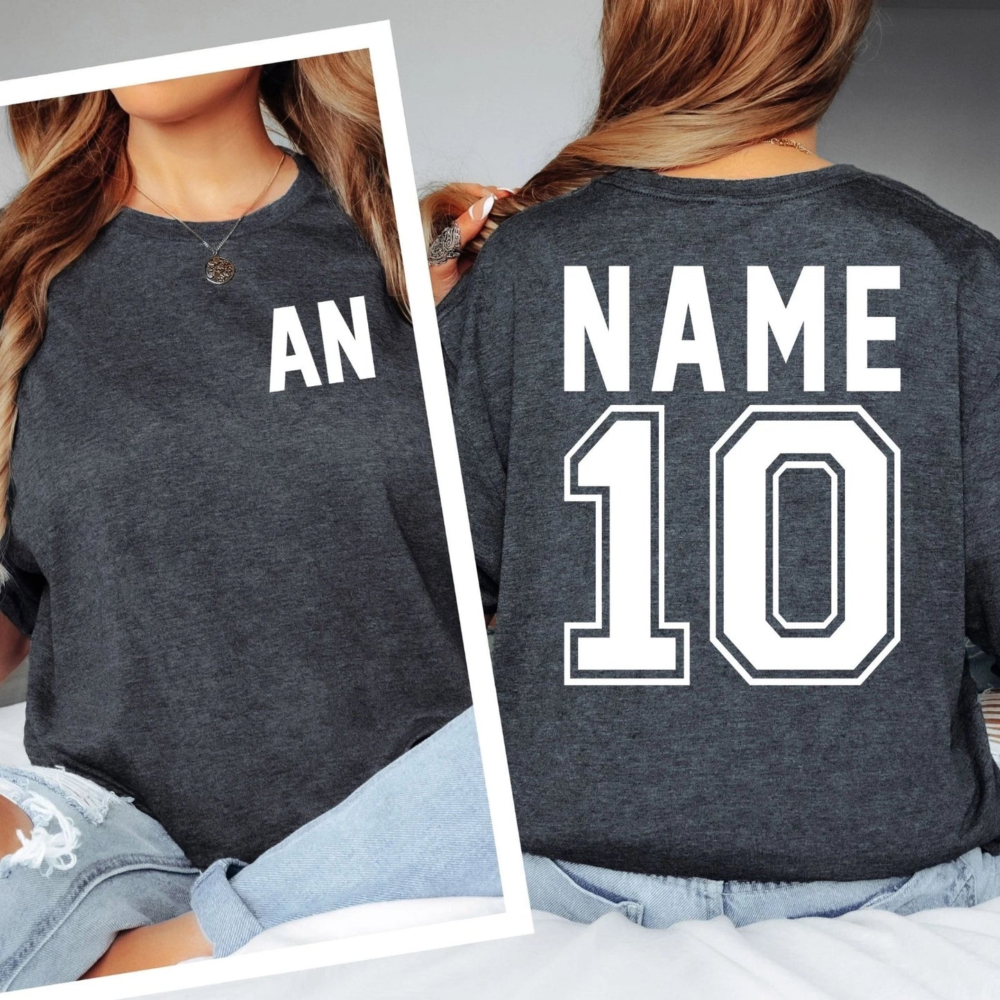 Personalised Name Number Shirt Custom Initial Tee Sports Style Back Print Tops