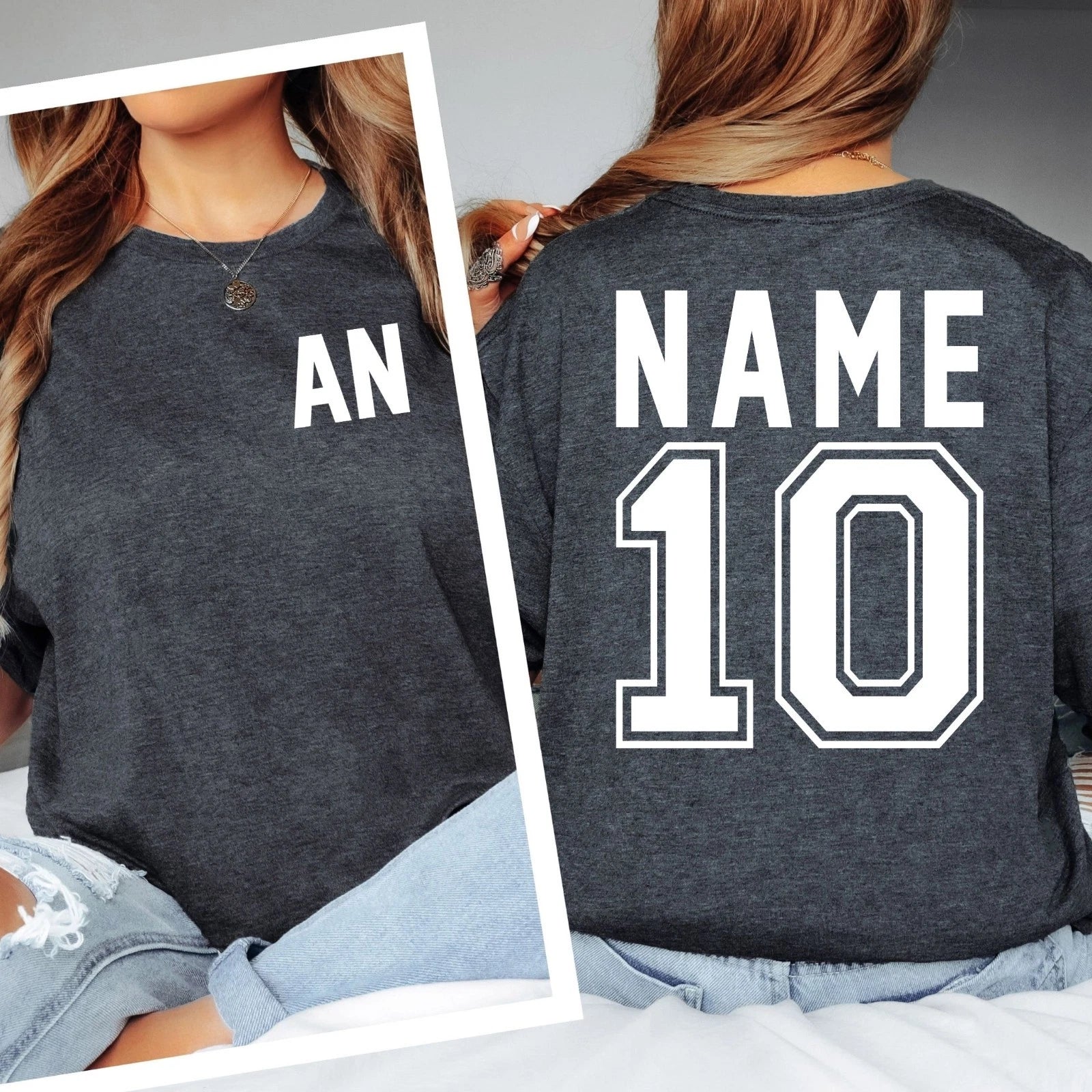 Personalised Name Number Shirt Custom Initial Tee Sports Style Back Print Tops