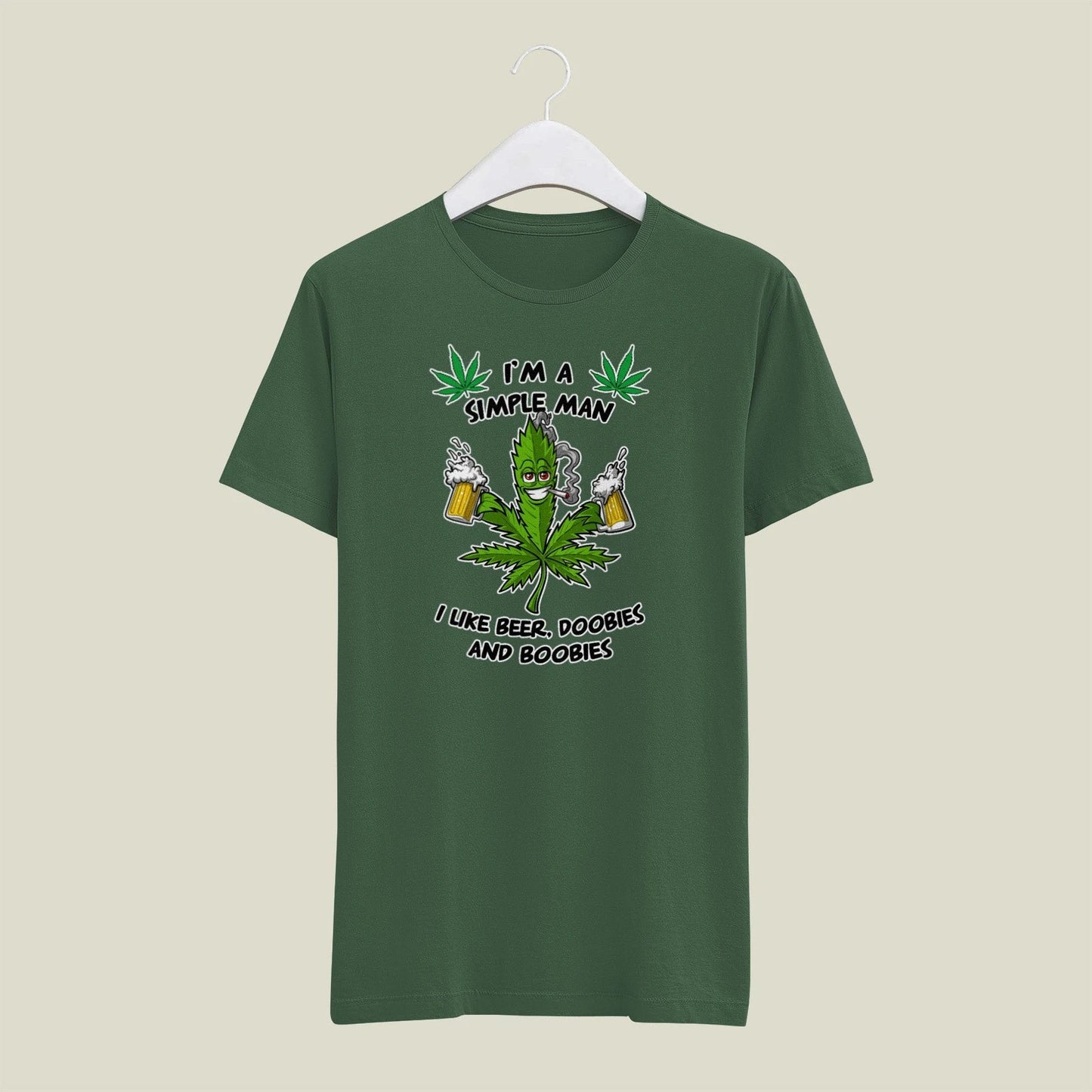 Green MEDIUM Mens Gildan T Shirt Simple Man Beer Doobies Boobies 420 Weed