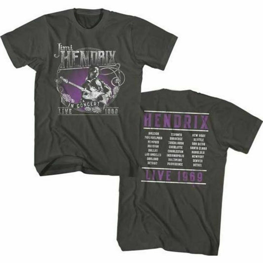Jimi Hendrix Vintage T-shirt - Live in Concert 1969  Men's Unisex Charcoal