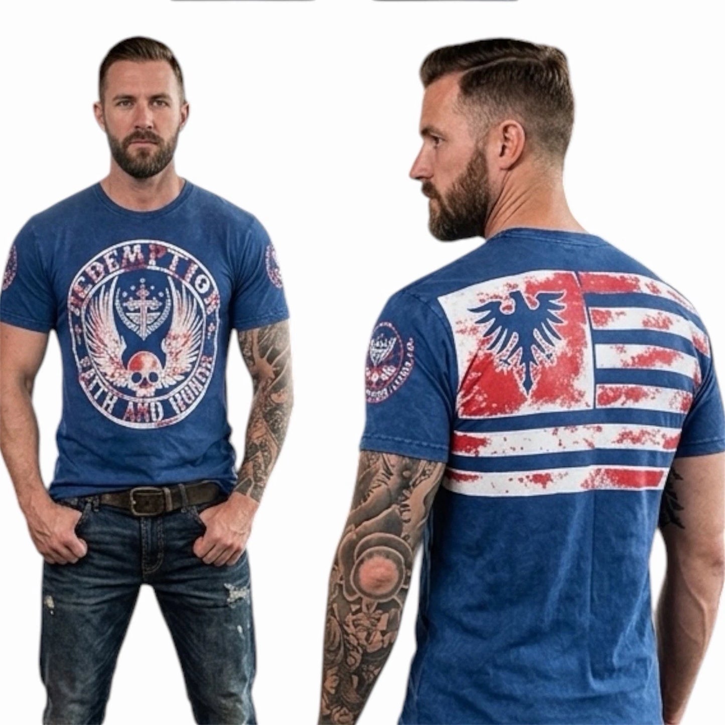 ARCHAIC by AFFLICTION American Flag CROSSED DEATH Short Sleeve Slim Fit T-shirt
