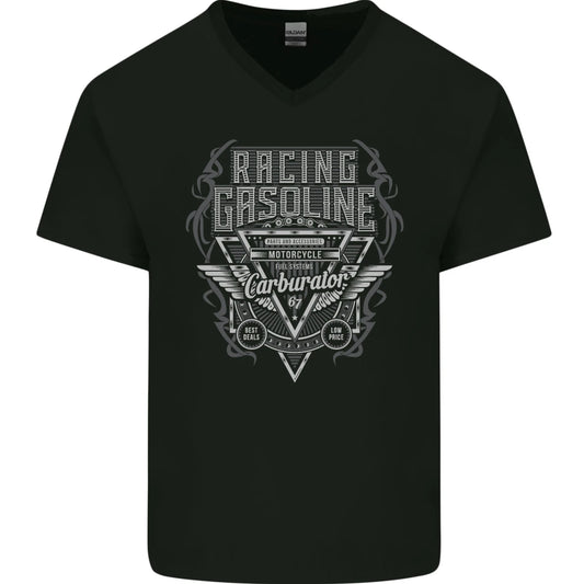 Racing Gasoline Motorbike Motorcycle Mens V-Neck Cotton T-Shirt