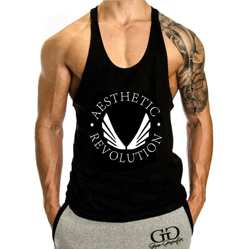 Men Fitness Stringer Vest Cotton Bodybuilding Men Sleeveless Shirt Gym Tank Tops