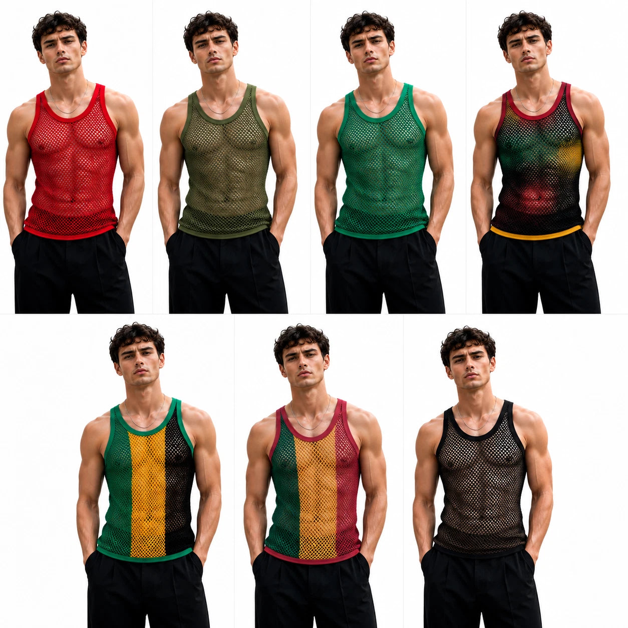 Mens Vest Top Original Pendeen Men Rasta Mesh Fishnet String Cotton Summer Gym