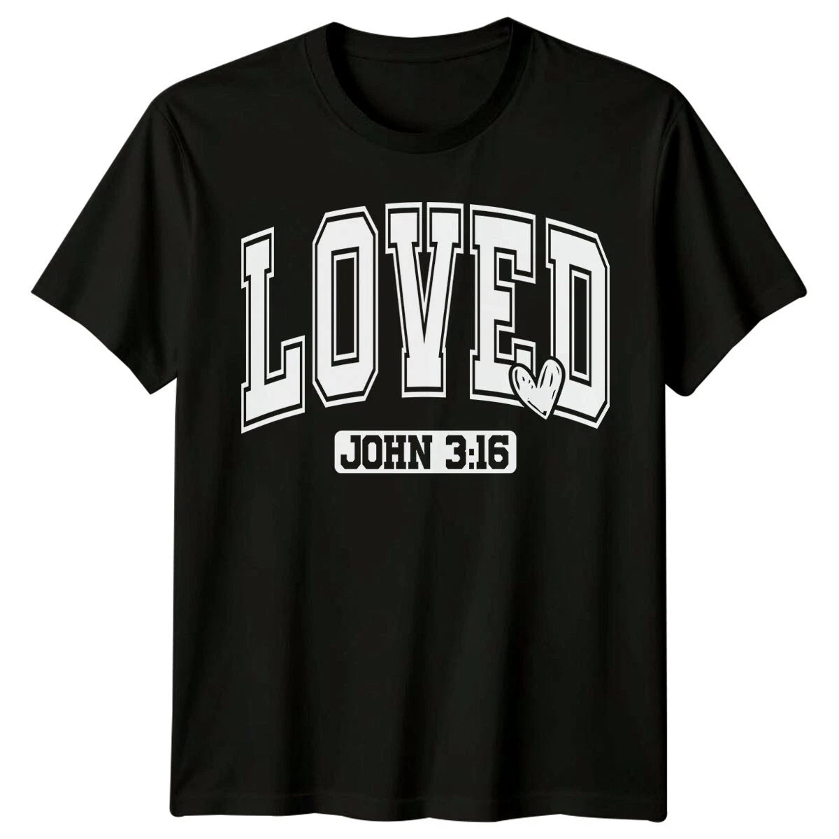 Loved John 3:16 Varsity Style Christian Faith Graphic T-Shirt