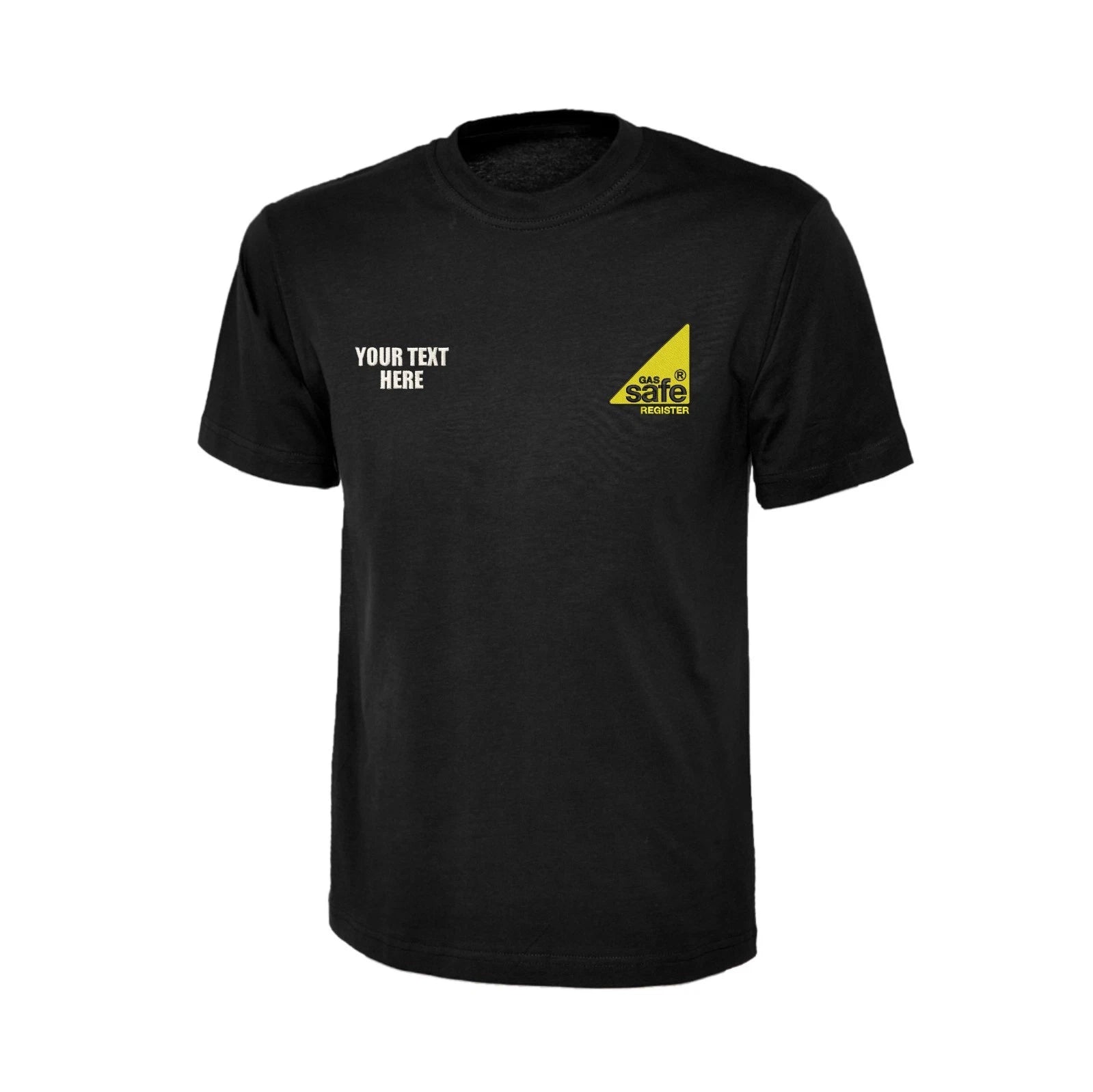 Personalised Gas Safe Embroidered T-Shirt Custom Text Workwear Engineer Gift Top