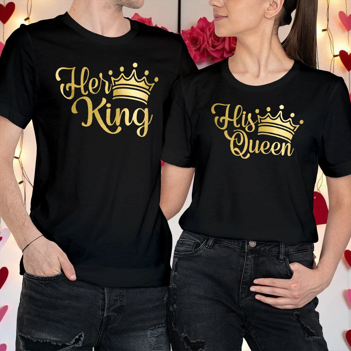 Couples Valentines Day Outfit Ideas King and Queen Matching T-Shirt Tee #VD -a