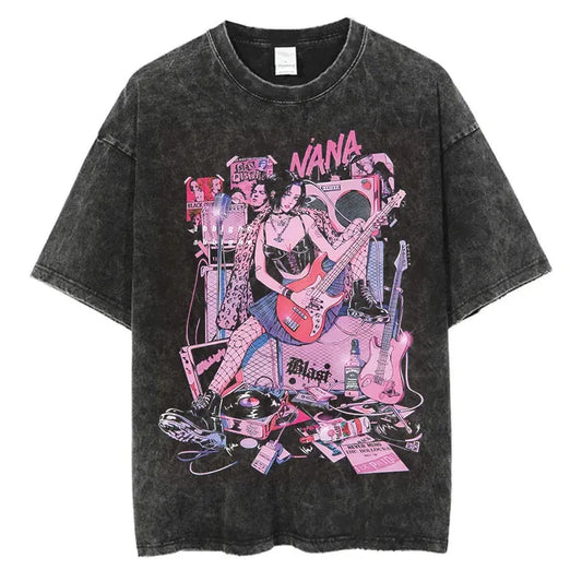 Japanese Anime NANA T-Shirt Vintage Washed Harajuku Graphic Tee Unisex S-XXXL