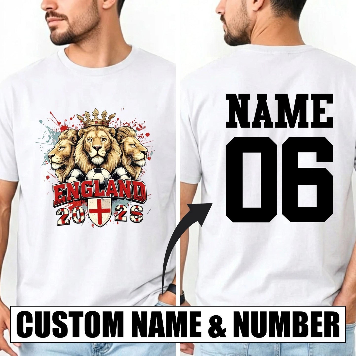 Personalised England Tournament 2026 T-Shirt Custom Name Number Football Fan Top