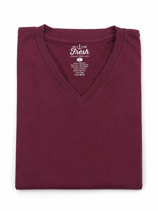 Fresh Clean Tees Mens Large V-Neck Garnet Red Soft Stretch Shirt Casual