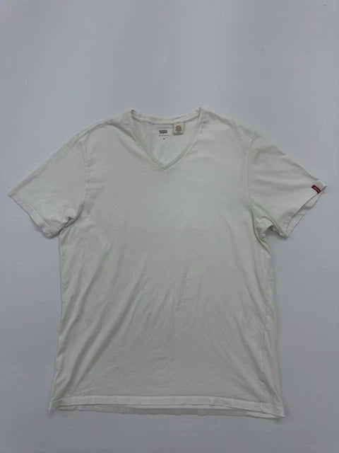 LEVI'S Men's White V-Neck T-Shirt Size XL 100% Cotton Jersey