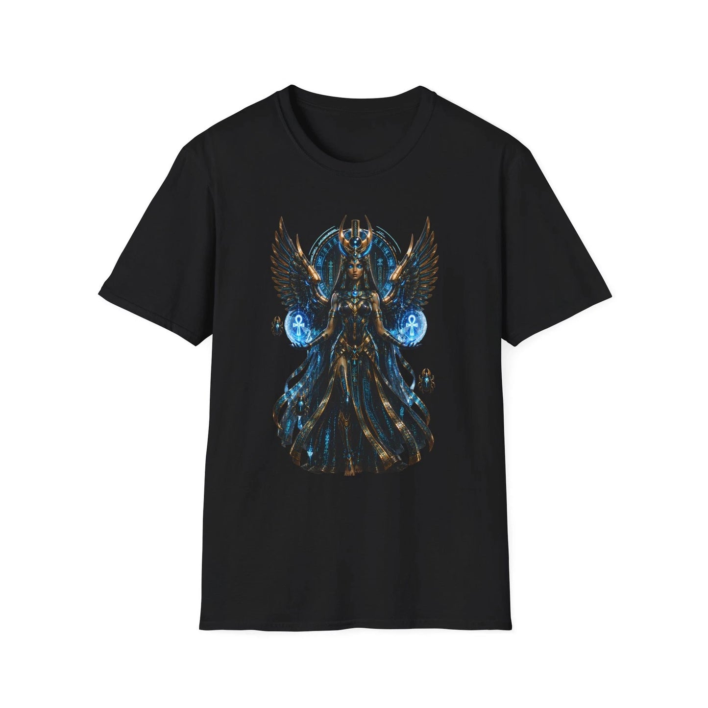 Egyptian Goddess Cyberpunk Isis Wings T-Shirt | Mystical Pharaoh Graphic Tee
