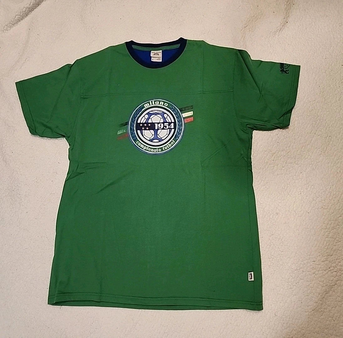 Vintage 90s Milano Italy Soccer Ringer Tee Graphic Futbol Basics Mens XL ⚽️