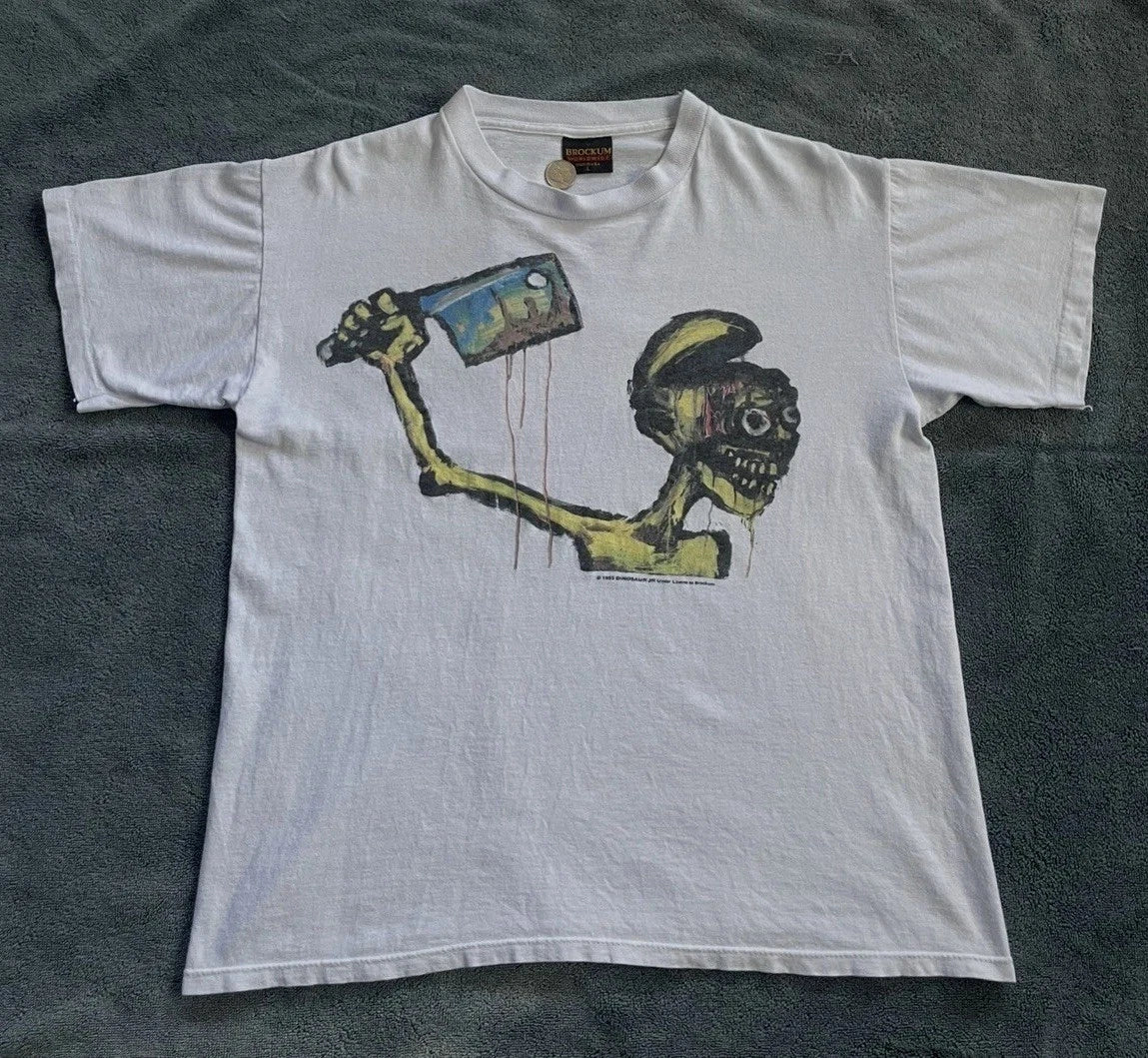 Dinosaur Jr Vintage 90s White Tee L USA Made “START CHOPPING” Brockum Worldwide