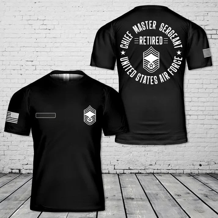 Custom Name US Air Force Chief Master Sergeant Retired T-Shirt 3D