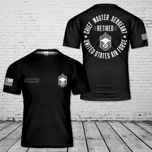 Custom Name US Air Force Chief Master Sergeant Retired T-Shirt 3D