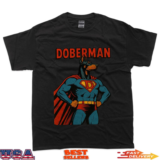 Doberman Superhero Dog – Comic Style Vintage Graphic T-Shirt