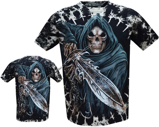 Mens Grim Reaper Glow In The Dark Skull Tye Dye T-Shirt,Front & Back Print M-3XL