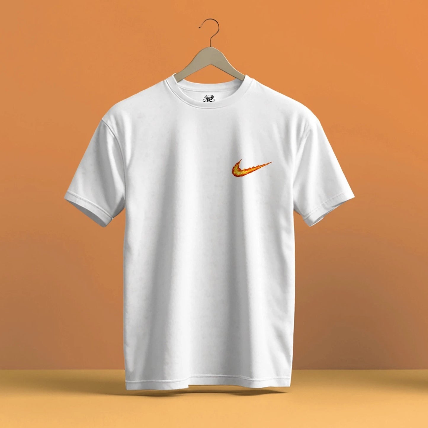 CUSTOM NIKE FLAMES SMALL LOGO DESIGN HIGH QUALITY HEAVY COTTON T-SHIRT (UNISEX)