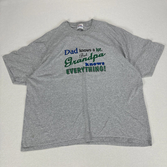Vintage PRINT GRAPHIC T Shirt Adult 2XL Grey Short Sleeve Grandpa Crew Neck Tee