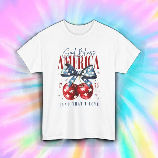 God Bless America Shirt Patriotic Cherries 1776 Tee S-5XL 4th of July USA Pride