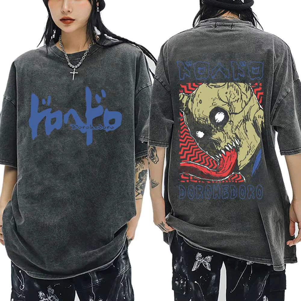 Unisex Dorohedoro Kaiman Shirt S-XXL Washed Black Y2K Anime Manga Graphic Tee