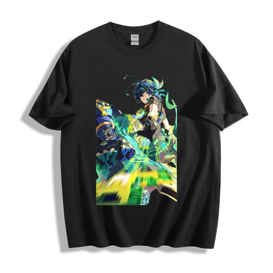 Genshin Kinich Jungle Warrior T-Shirt - Dino Companion Action Design Unisex Tee