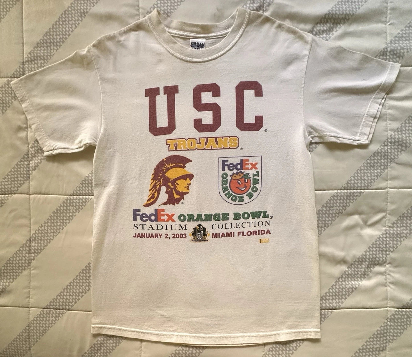 Vtg 2003 USC Trojans FedEx Orange Bowl T-Shirt Gildan Ultra Cotton Stadium M