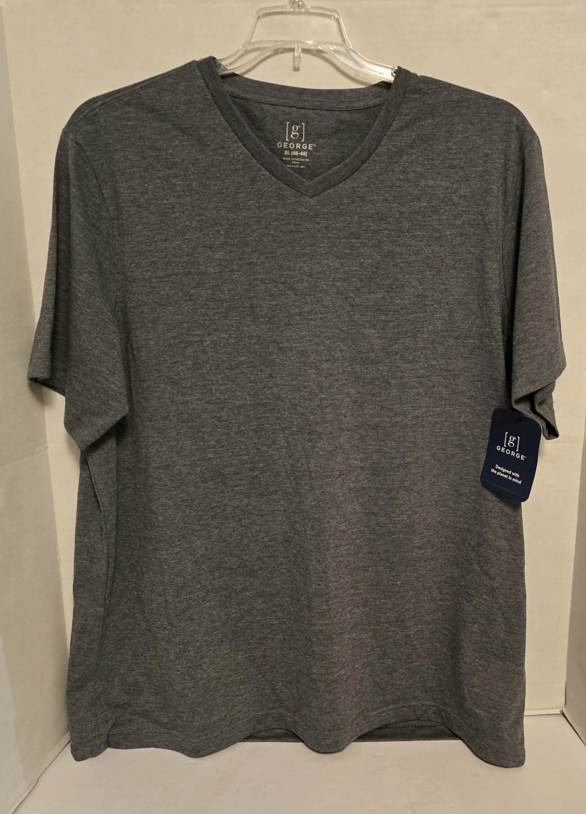 Men's George V-neck Grey Shirt Size XL (46-48) new Polyester Cotton Lot Of 2