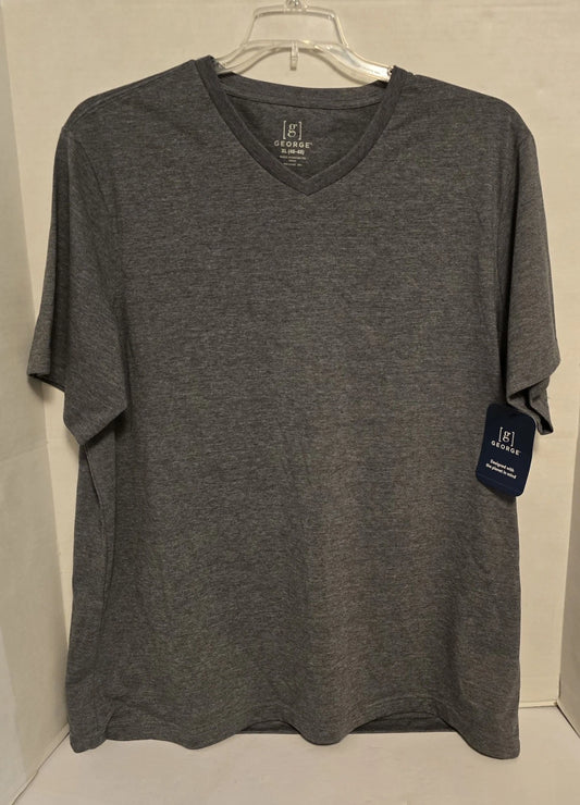 Men's George V-neck Grey Shirt Size XL (46-48) new Polyester Cotton Lot Of 2