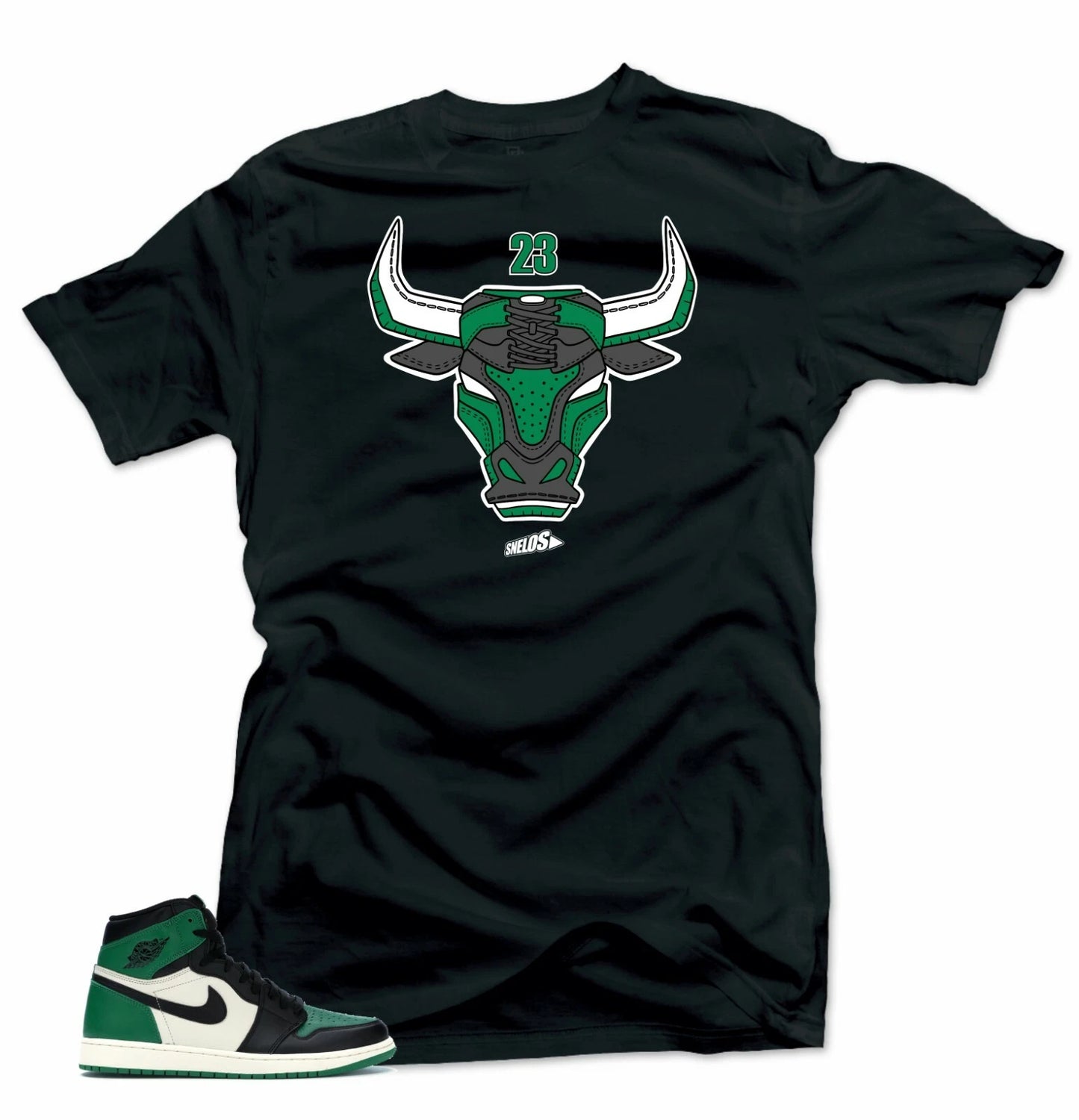 Shirt to Match Jordan Retro 1 Pine Green  2020- Snelos Bull Black