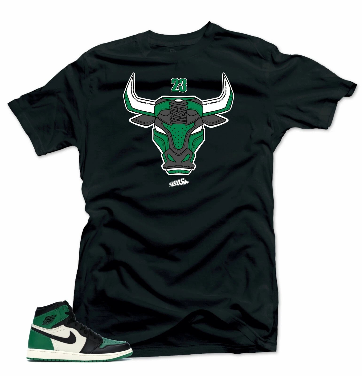 Shirt to Match Jordan Retro 1 Pine Green  2020- Snelos Bull Black