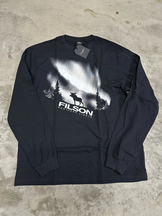 NWT Filson Northern Lights Long Sleeve Moose T Shirt Black Made in USA Outdoors