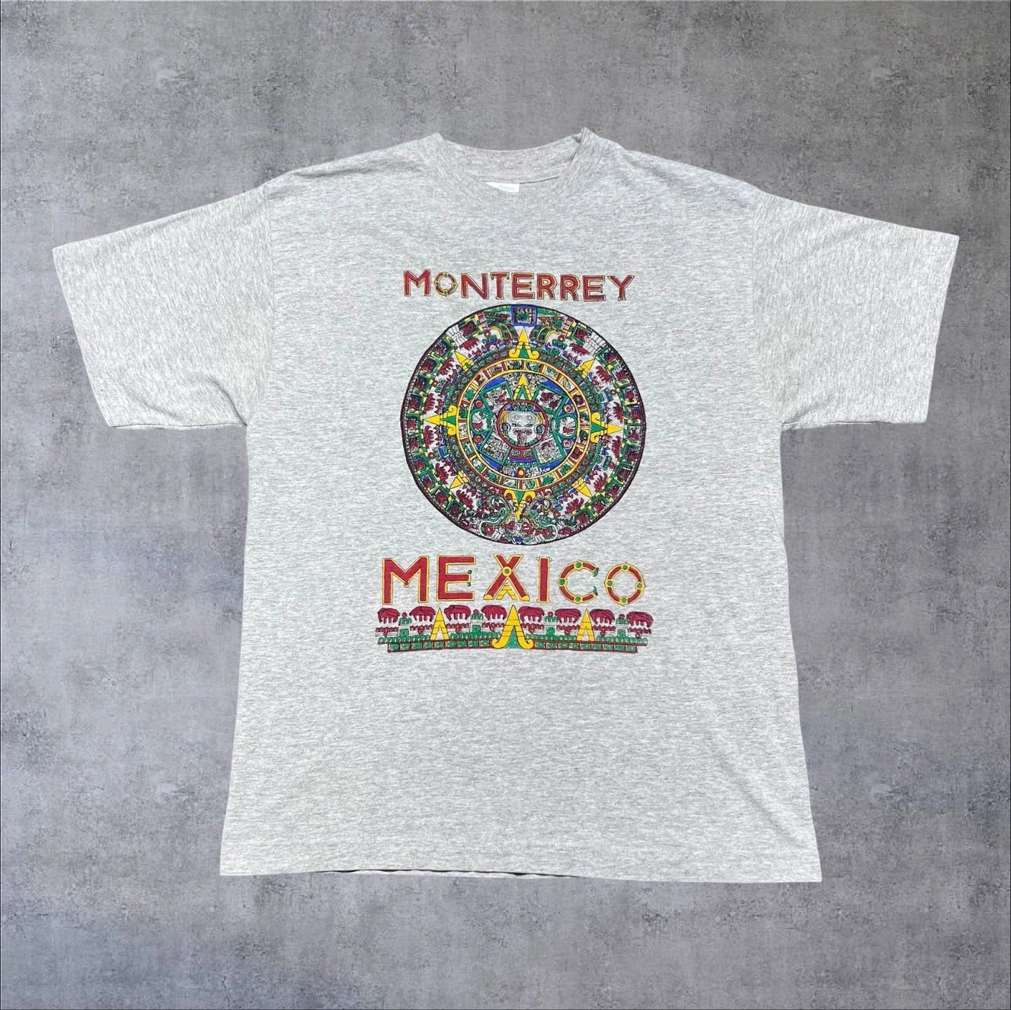 Vintage 90s Monterrey Mexico Elephant Aztec Destination Men’s Grey Tee Large