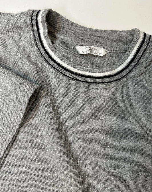 Vintage Y2K Pique Knit Shirt Men Medium Oversized Minimal Gray Cotton Preppy