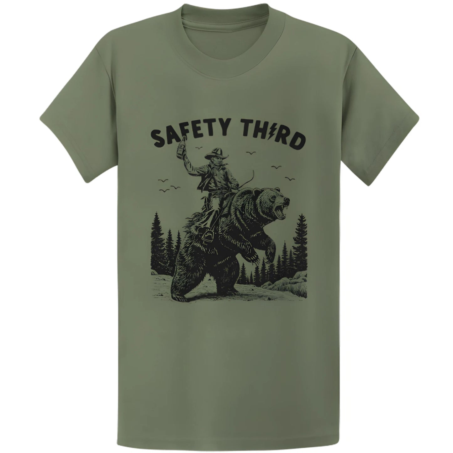 Gildan 5000 Safety Third Grizzly Bear T-Shirt - Funny Yellowstone Gift Tee