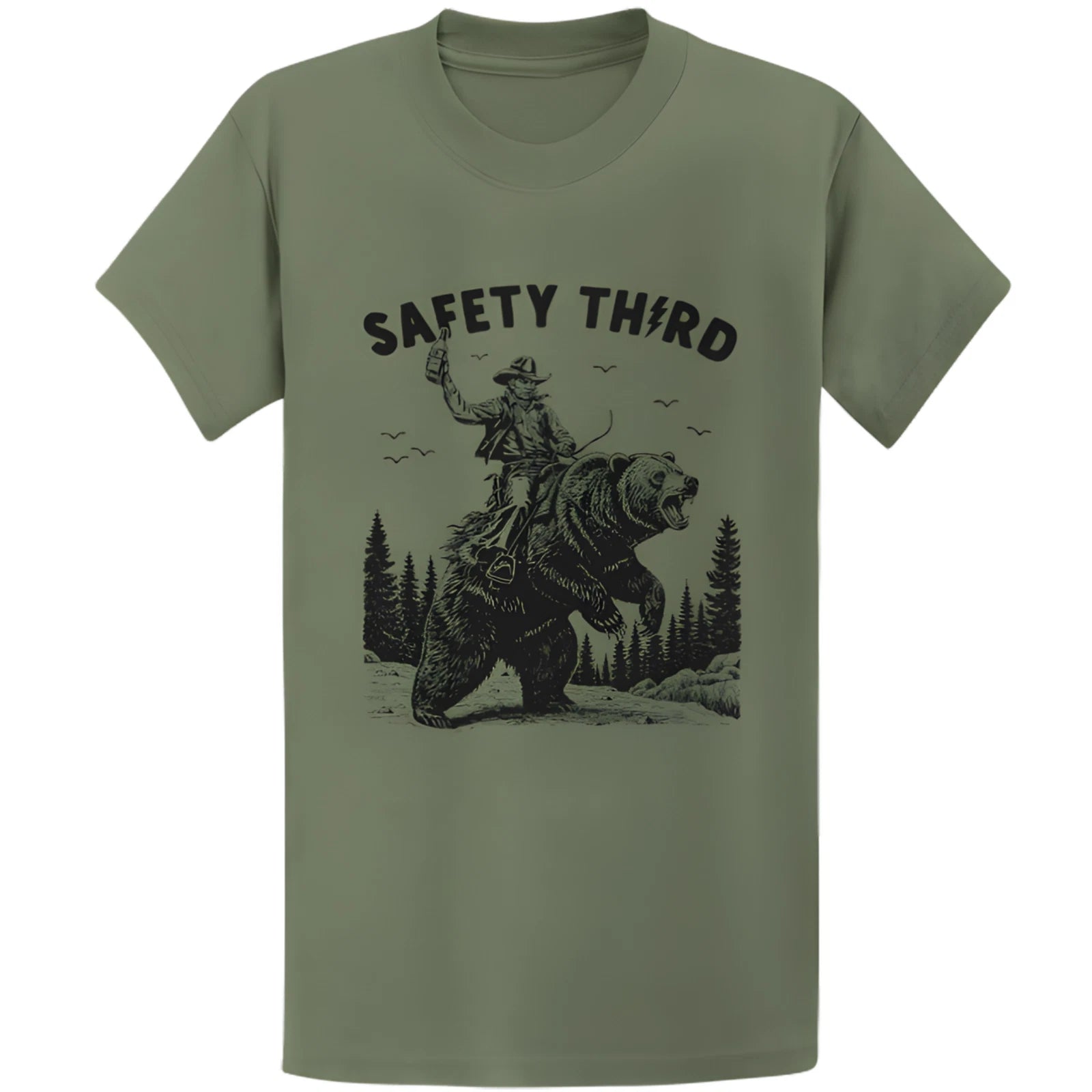 Gildan 5000 Safety Third Grizzly Bear T-Shirt - Funny Yellowstone Gift Tee