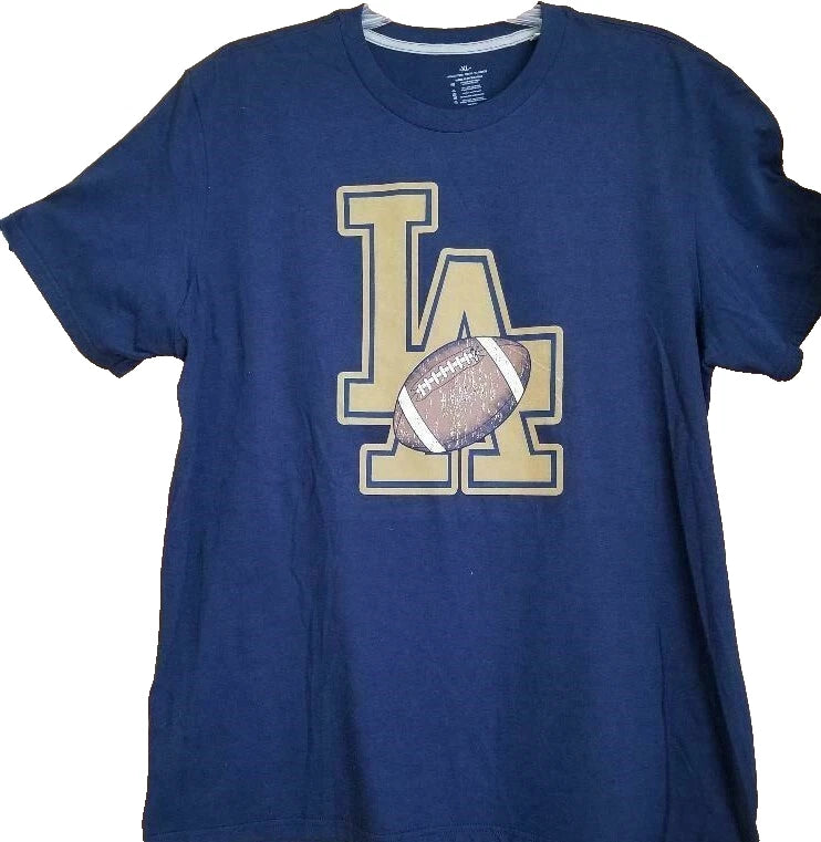 ADIDAS LA FOOTBALL T-SHIRT BLUE XL DISTRESSED GRAPHIC T-SHIRT