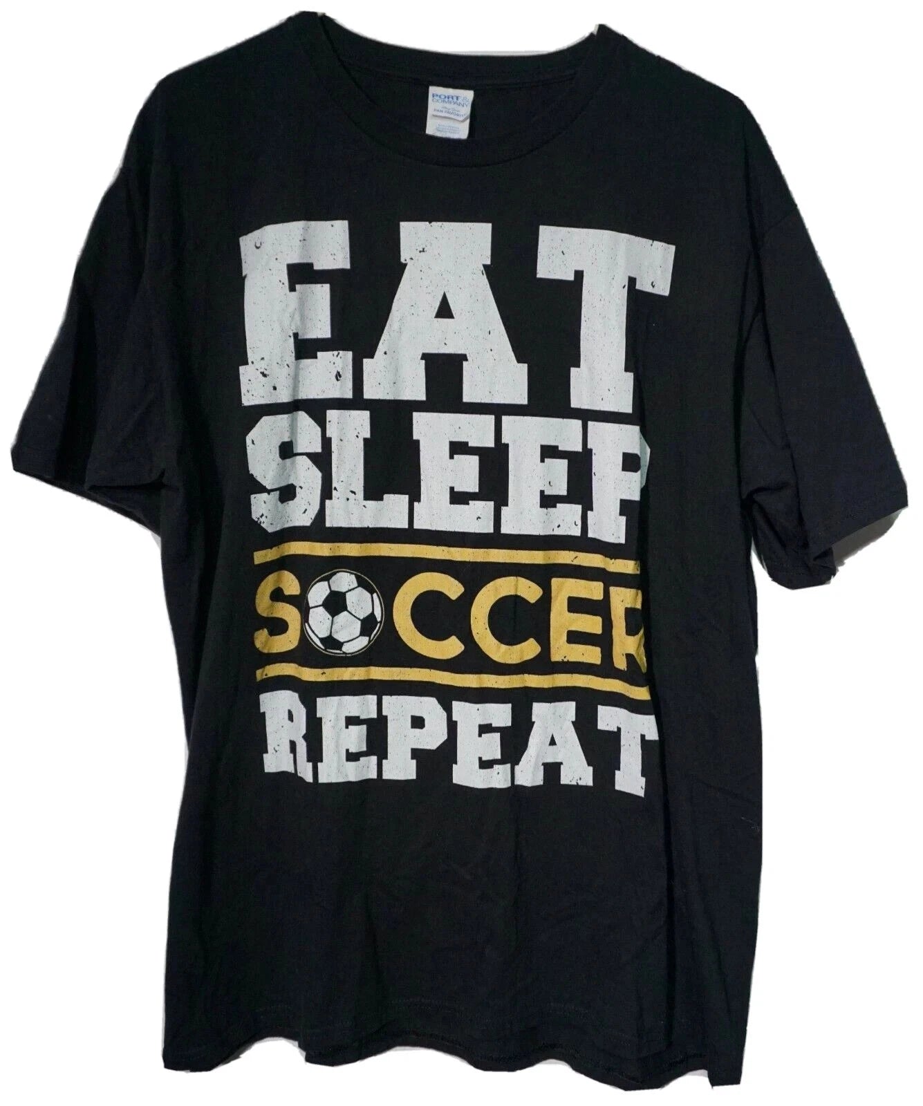 EAT SLEEP SOCCER REPEAT Men XL Black T-Shirt NEW