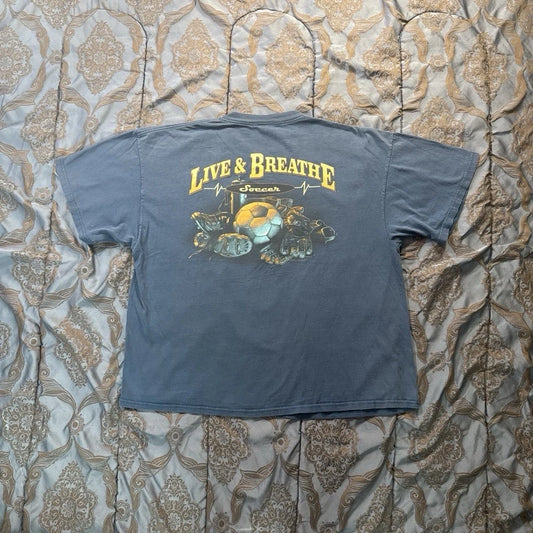 Vintage 2000s Live & Breathe Soccer Retro Graphic Tee Size 2XL