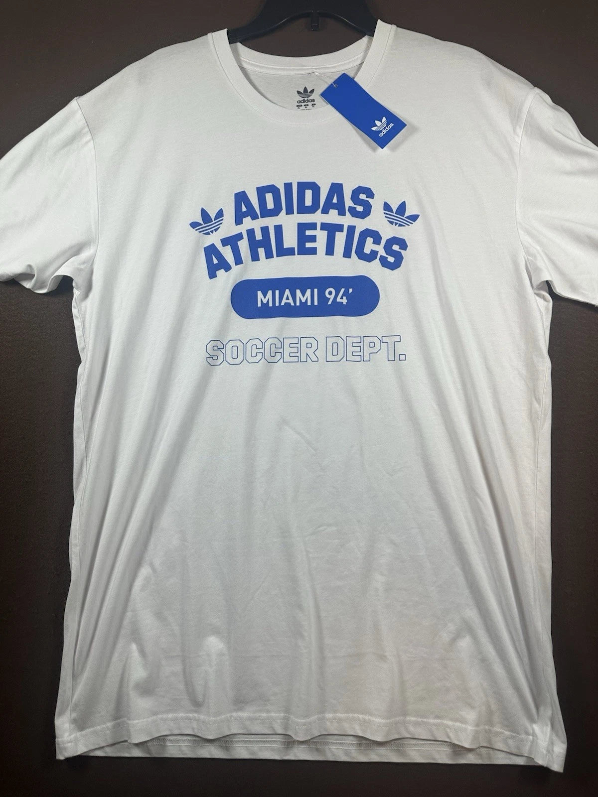 Adidas Athletics Mens XL Graphic T-Shirt White Miami 94 Soccer Dept Cotton Tee