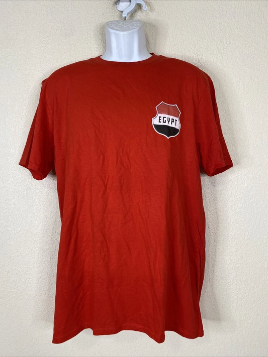 NWOT Gildan Men Size L Red Retro Egypt Soccer Team Crest T Shirt Short Sleeve
