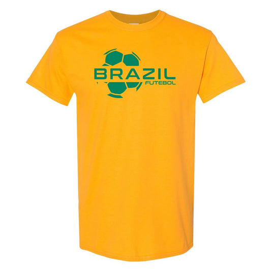Brazil Football Strike - Soccer Sports Short Sleeve T-Shirt - Gold