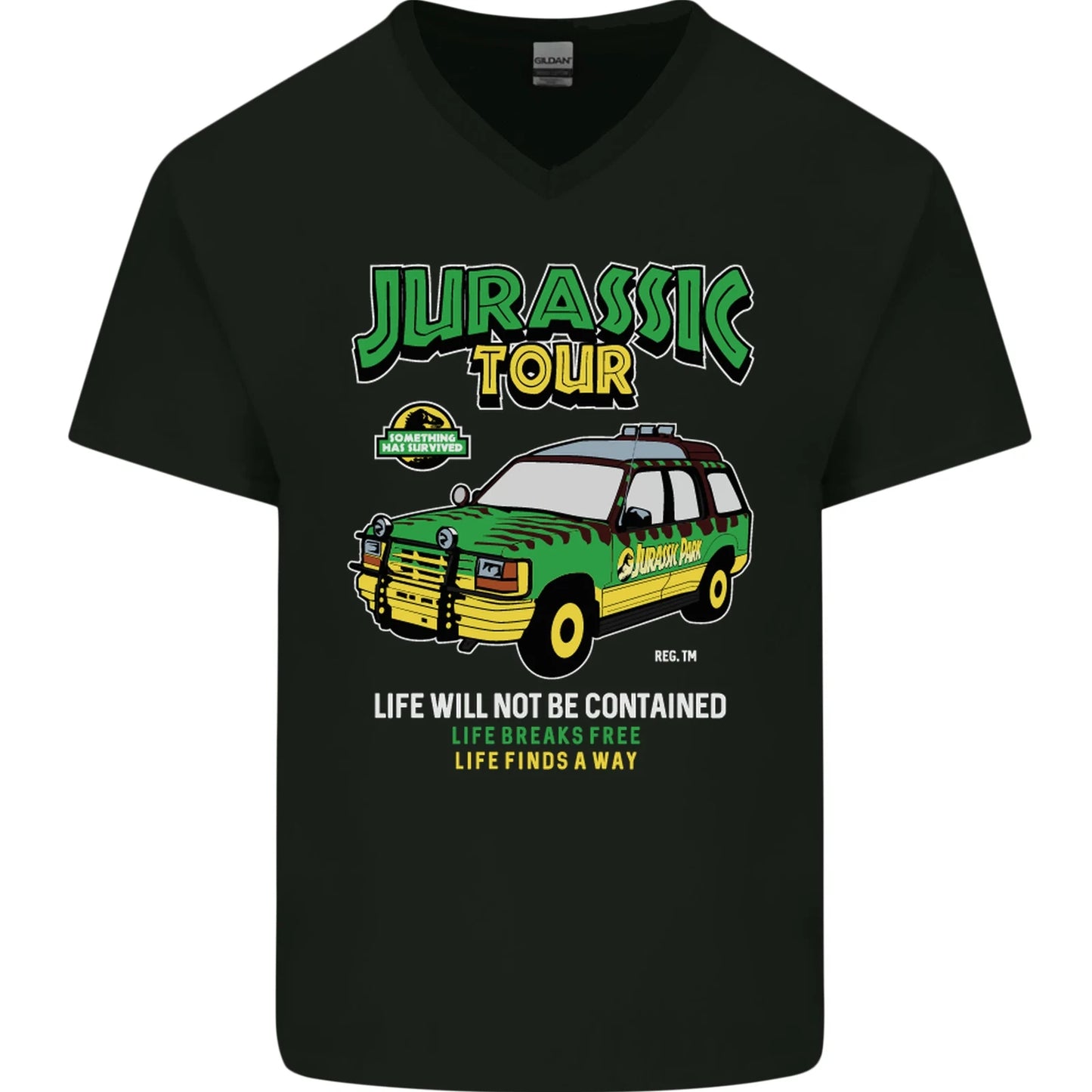 Jurassic Tour Funny Dinosaur T-Rex Mens V-Neck Cotton T-Shirt