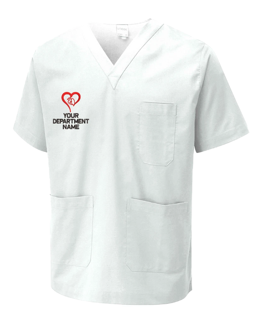Personalised Custom Embroidered Scrub Tunic Heart Your Department Name Doctor
