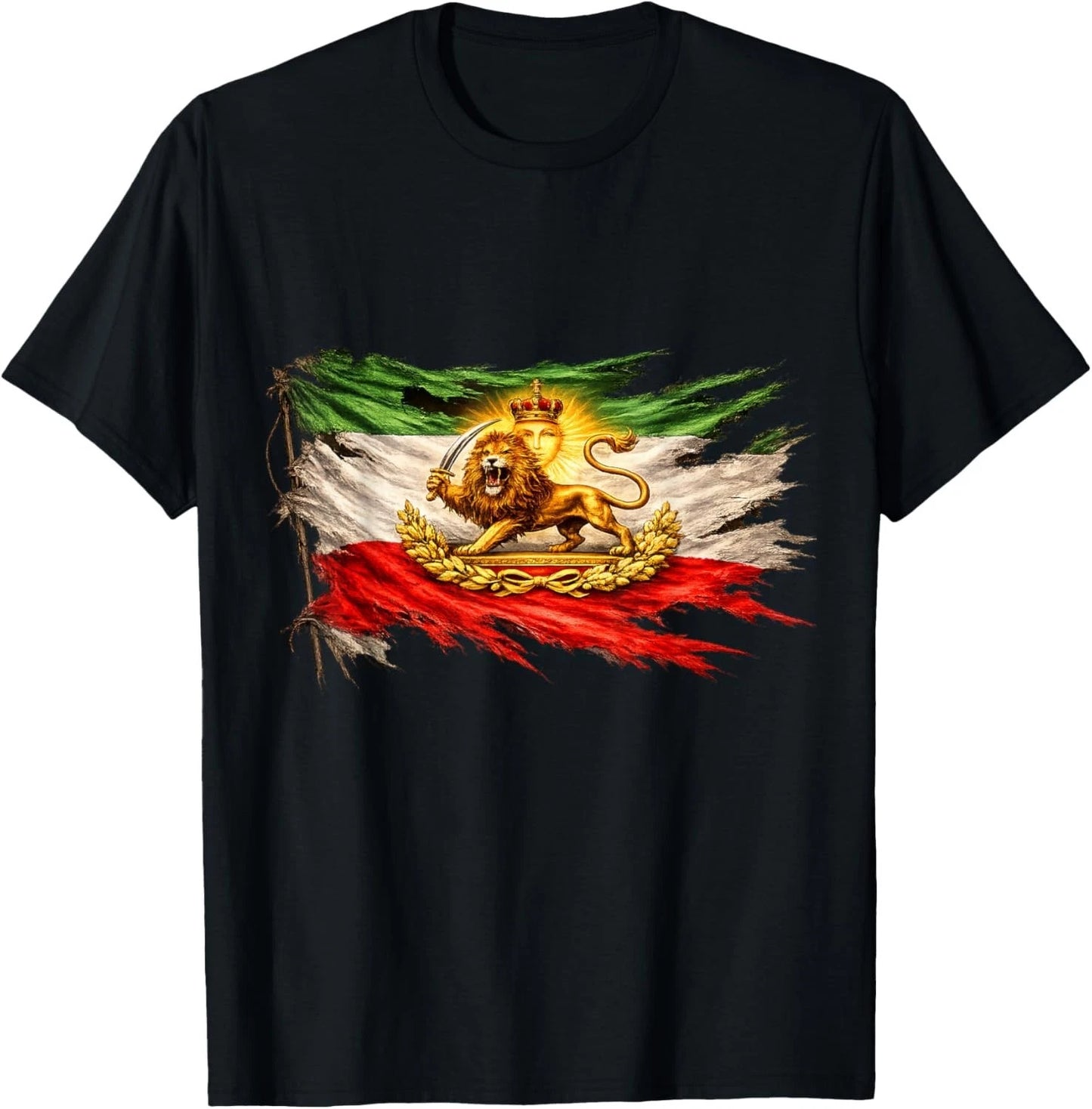 Iran Flag with Lion and Sun Emblem, Vintage Persian Heritage unisex T-Shirt