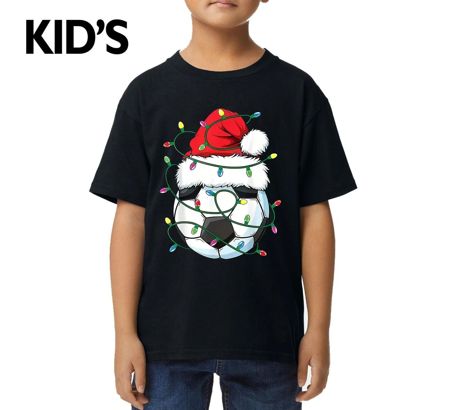 Santa Soccer Ball Sports Funny Football Print Novelty Joke Kids T-shirt Tee Top